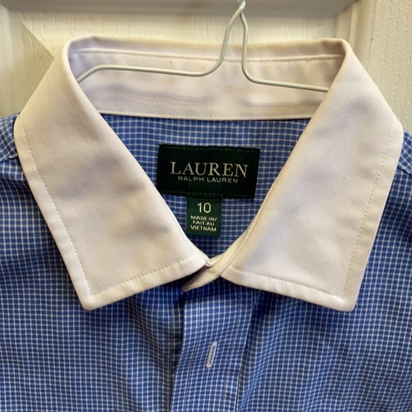 Ralph Lauren button down shirt,size 10,blue and white checkers with white collar - Picture 3 of 7